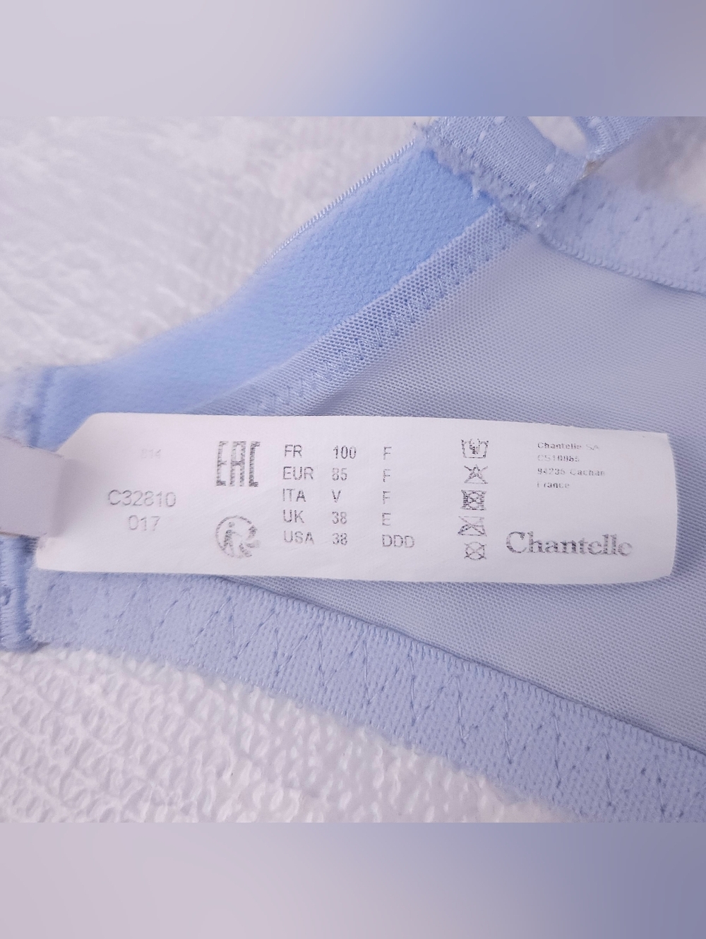 SOLD CHANTELLE Rive Gauche Full Coverage Bra 38DDD Baby Blue Underwire - Picture 6 of 7